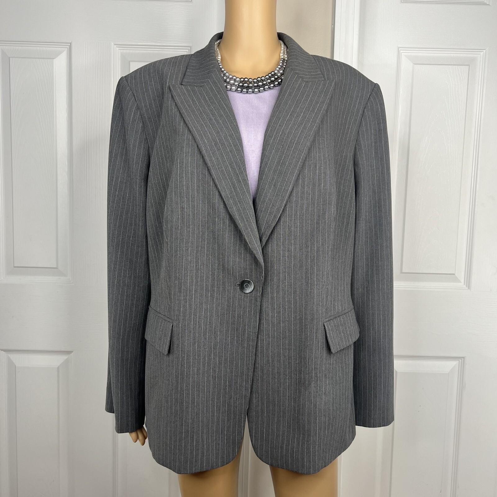 Tahari ASL Polyester Viscose Lycra Blazer Suit Top 22W Gray Striped Women 2PC