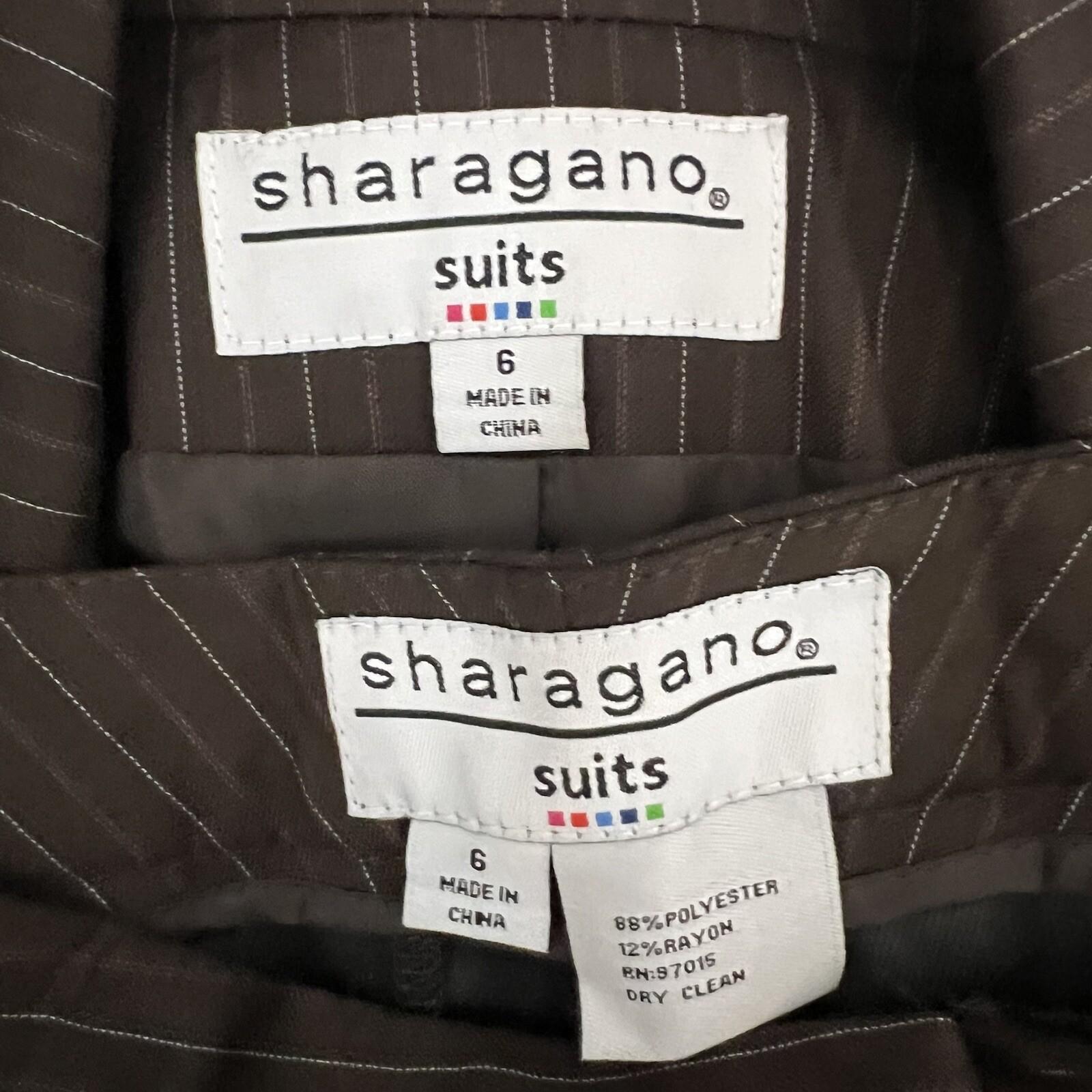 Sharagano Polyester Rayon Pant Suit Side 6 Brown Striped Notch Collar 2PC New