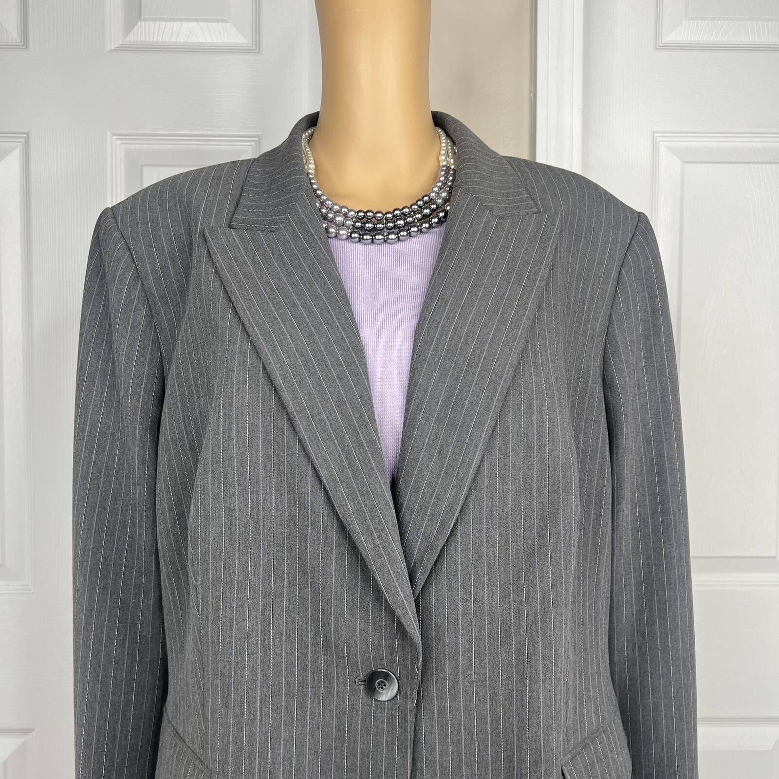 Tahari ASL Polyester Viscose Lycra Blazer Suit Top 22W Gray Striped Women 2PC