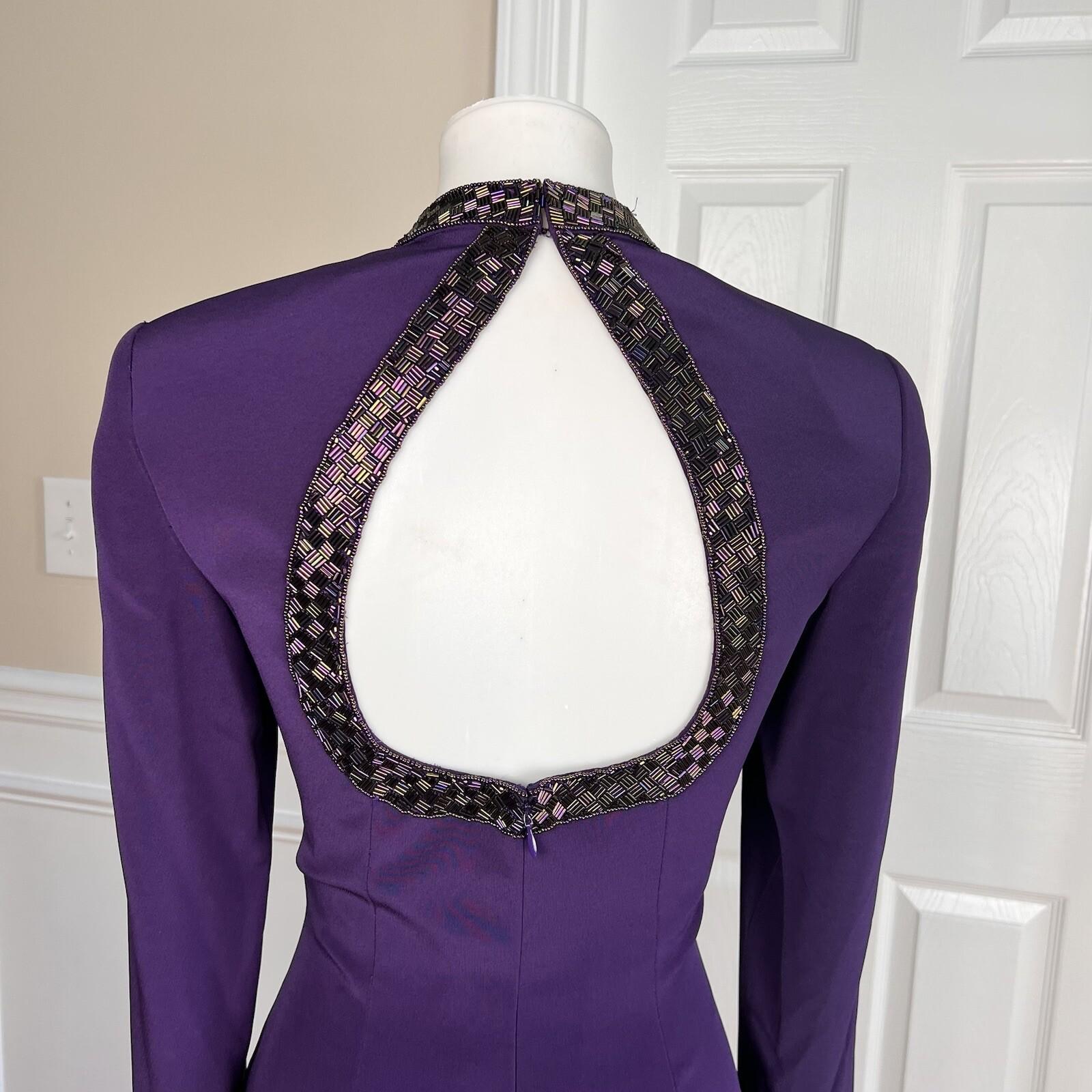 OLEG CASSINI BLACKTIE Beaded Purple Open Back Collarless Formal Dress Size 6