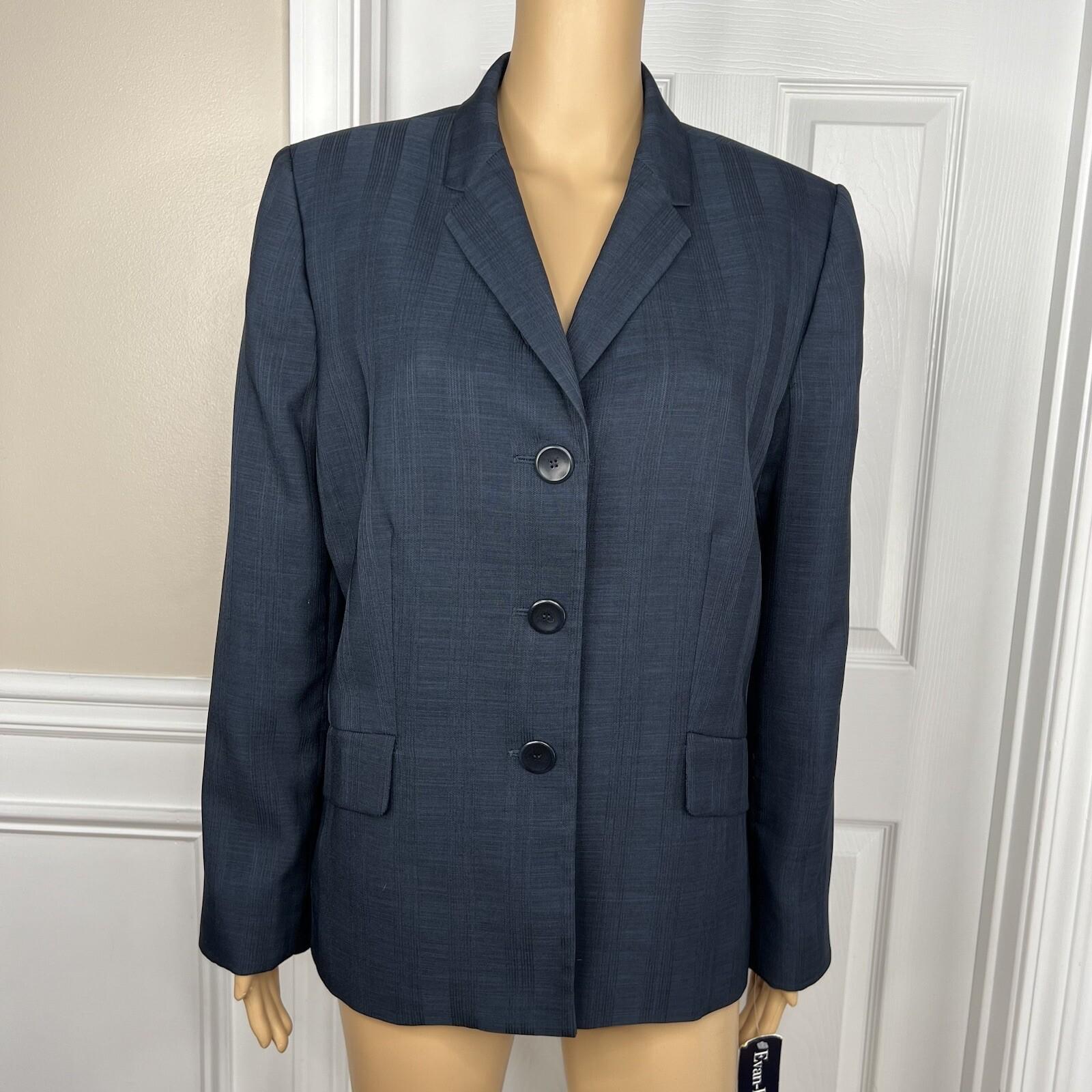 EVAN PICONE 2PC Polyester Pant Suit Size 14 Navy Blue Notch Collar Lined 2PC New