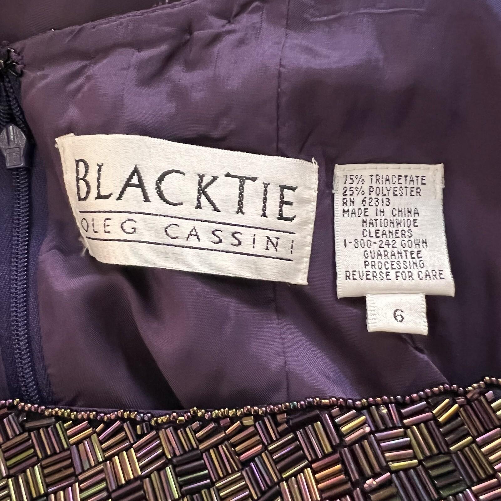 OLEG CASSINI BLACKTIE Beaded Purple Open Back Collarless Formal Dress Size 6