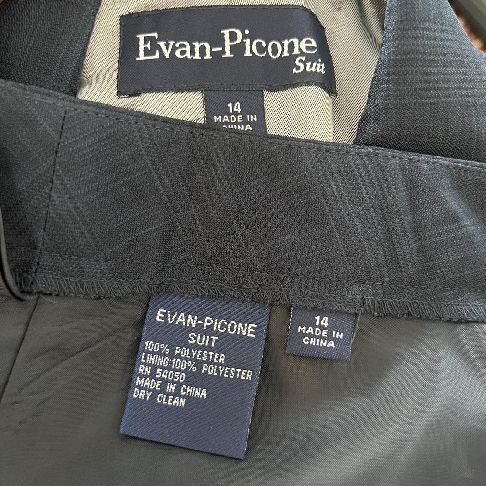 EVAN PICONE 2PC Polyester Pant Suit Size 14 Navy Blue Notch Collar Lined 2PC New