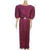 Vintage George F Couture Dress 16 Purple Accordion Pleats Puff Sleeve Gown