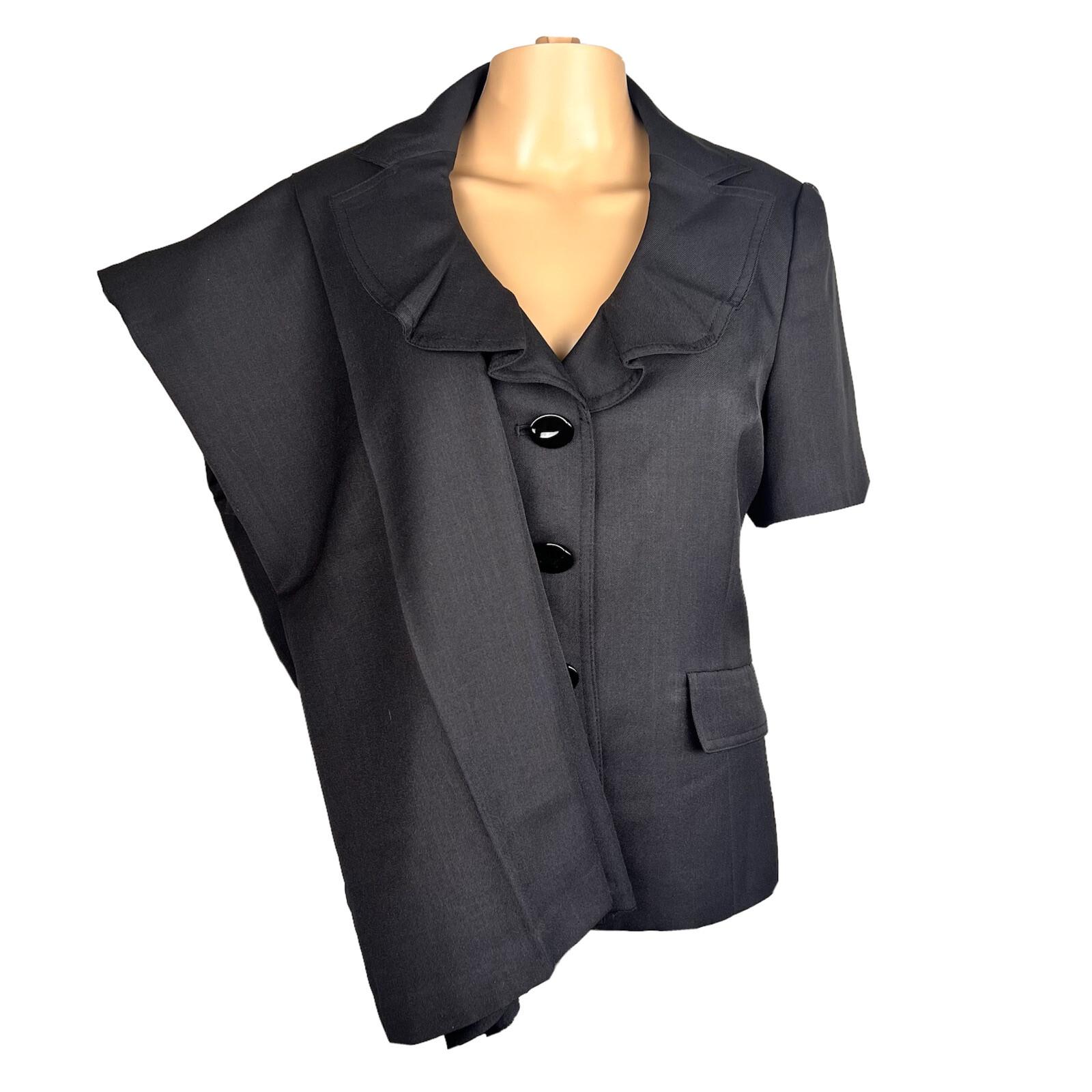KASPER 2PC Black Polyester Short Sleeves Ruffle Collar Pant Suit Size 8P