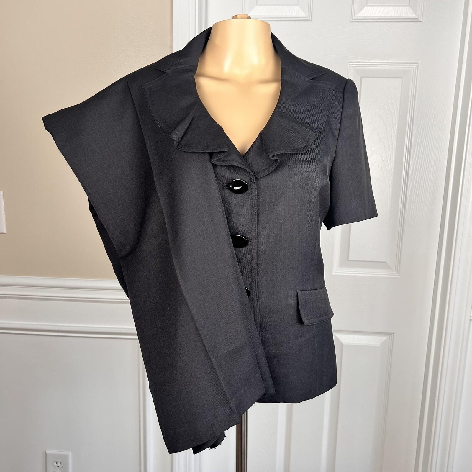 KASPER 2PC Black Polyester Short Sleeves Ruffle Collar Pant Suit Size 8P