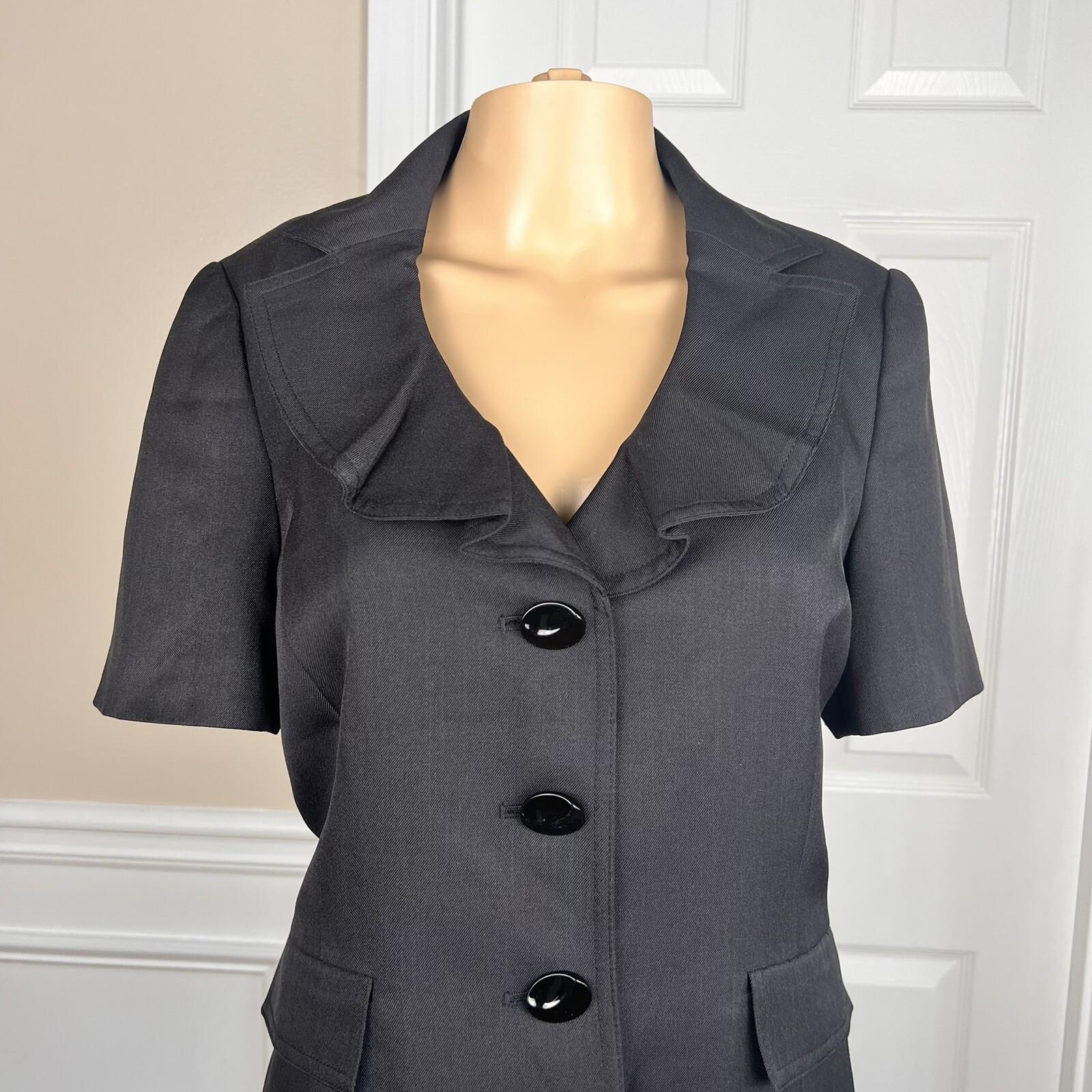 KASPER 2PC Black Polyester Short Sleeves Ruffle Collar Pant Suit Size 8P