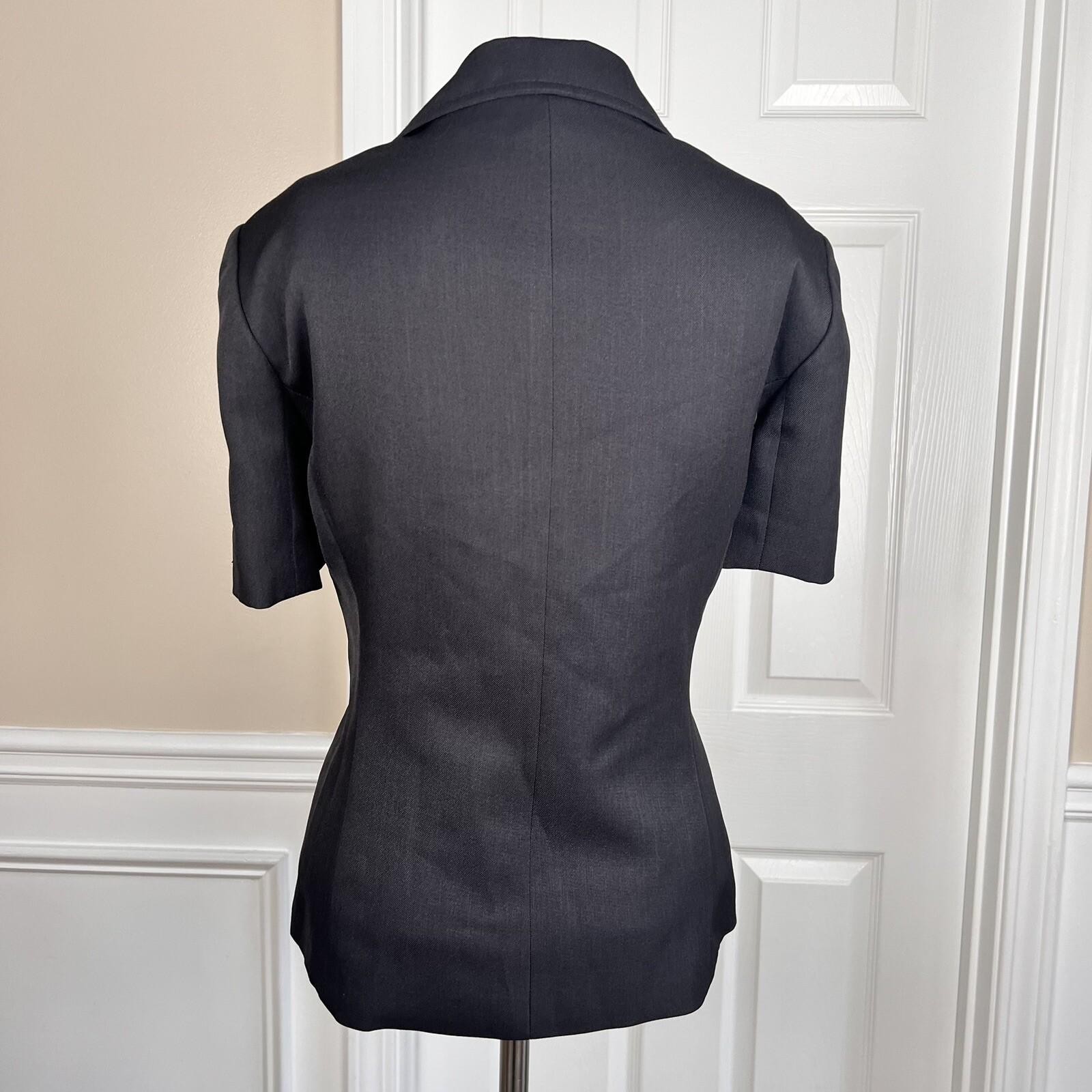 KASPER 2PC Black Polyester Short Sleeves Ruffle Collar Pant Suit Size 8P