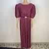 Vintage George F Couture Dress 16 Purple Accordion Pleats Puff Sleeve Gown