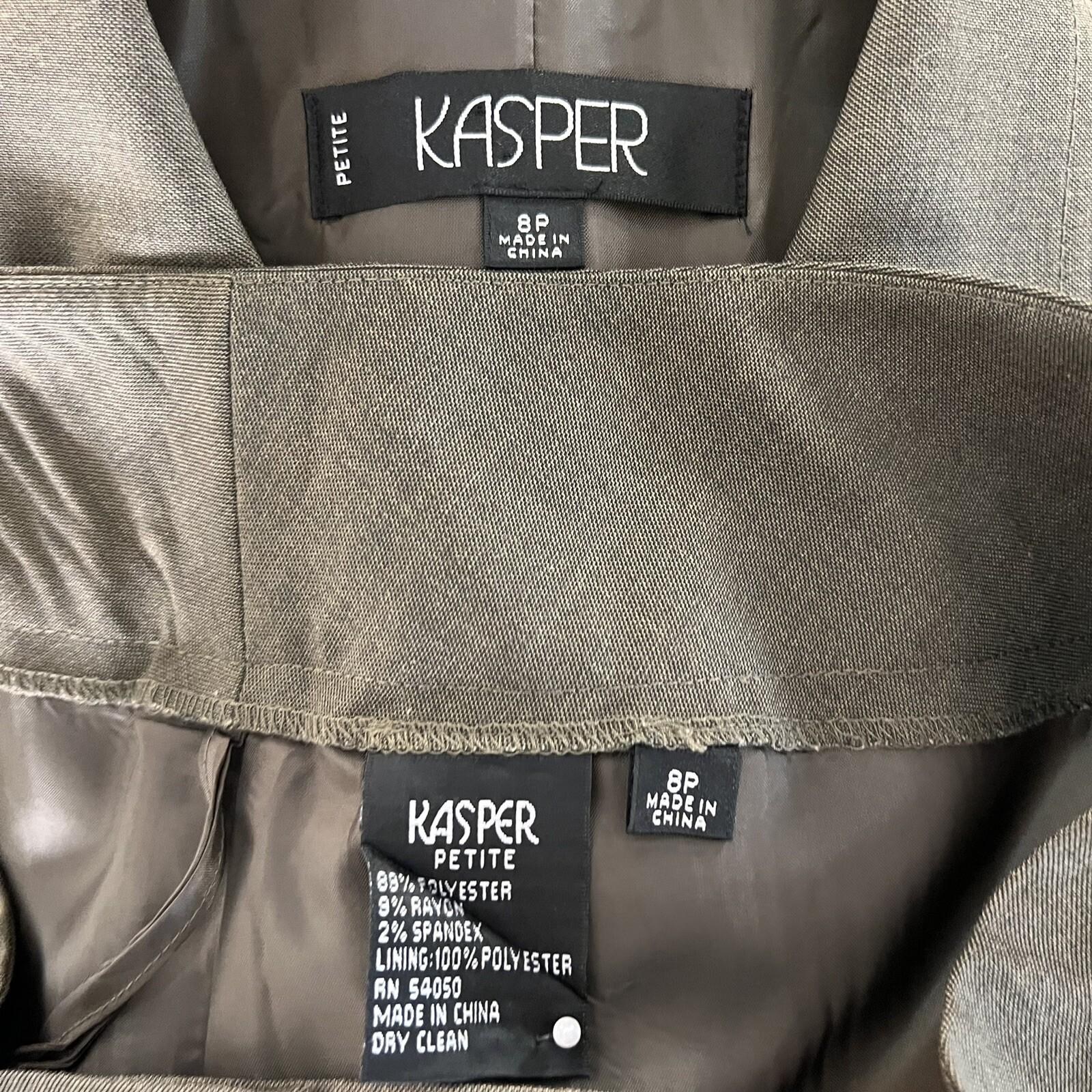 KASPER Women 2PC Dark Green Polyester Rayon Stretch Lined Pant Suit Size 8P