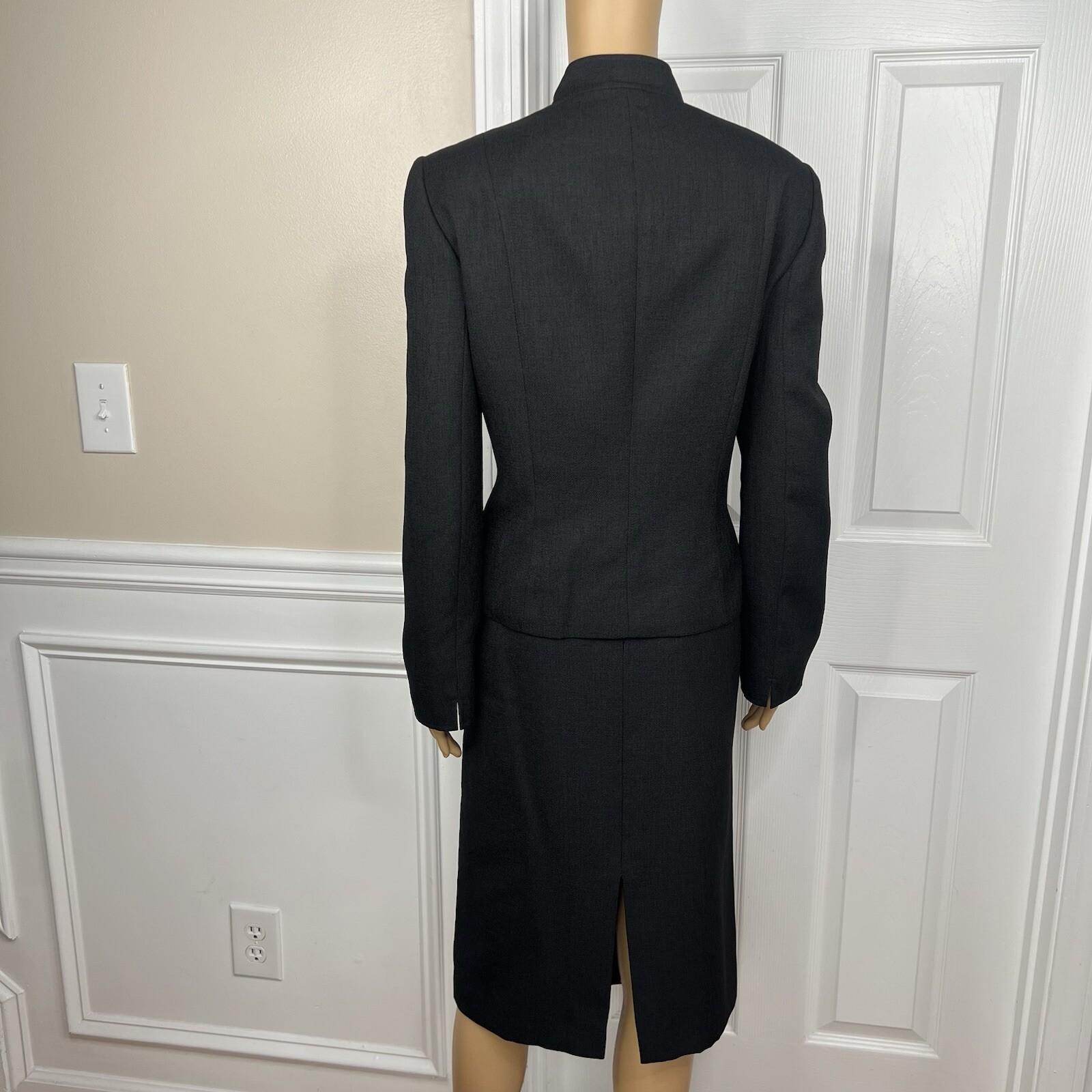Tahari ASL Polyester Skirt Suit 12 Black Stand Collar Lined Career Cocktail 2PC