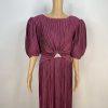 Vintage George F Couture Dress 16 Purple Accordion Pleats Puff Sleeve Gown