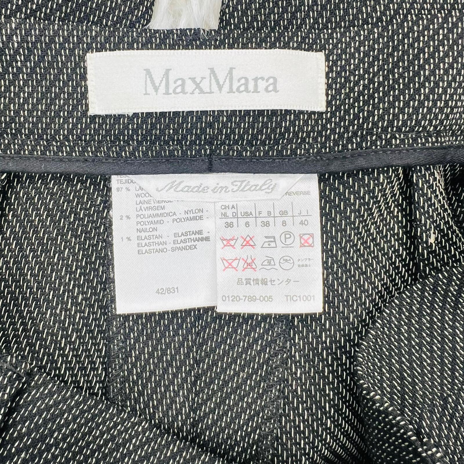 10-6006.jpg MAXMARA Women Black White Wool Polyamide Stretch Career Pant Size 6