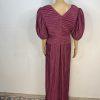 Vintage George F Couture Dress 16 Purple Accordion Pleats Puff Sleeve Gown