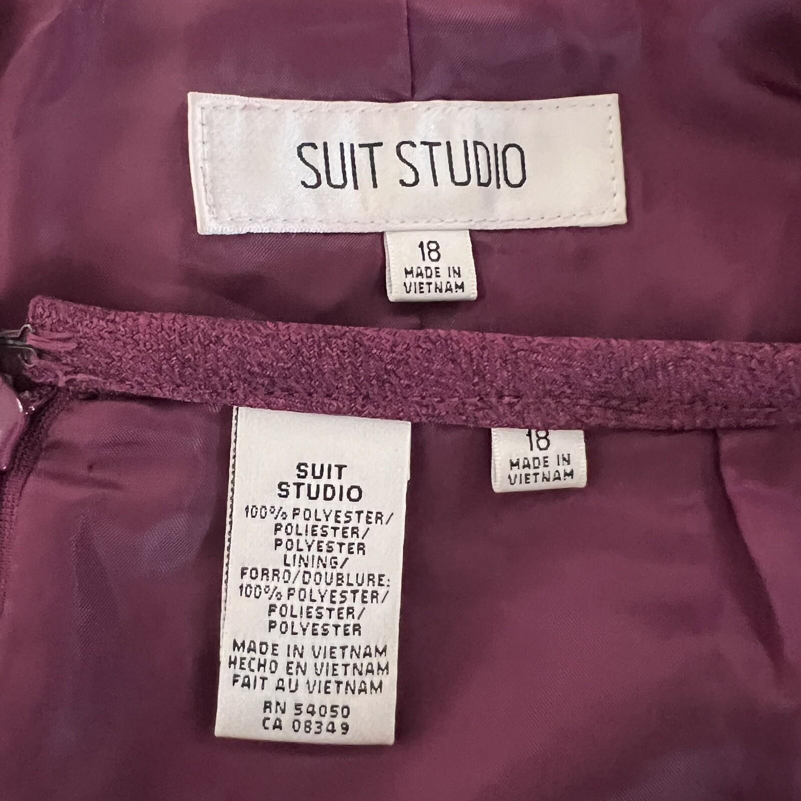 Suit Studio Polyester Suit Skirt Size 18 Burgundy 2 Piece Notch Collar Lined Set