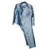 EY Boutique Asymmetrical Embroidered Blazer Suit 12 Light Blue Beaded 1PC New