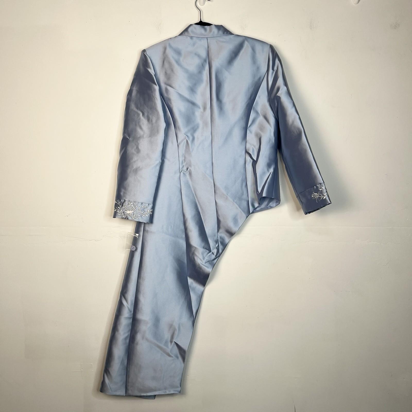 EY Boutique Asymmetrical Embroidered Blazer Suit 12 Light Blue Beaded 1PC New