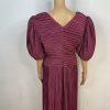 Vintage George F Couture Dress 16 Purple Accordion Pleats Puff Sleeve Gown