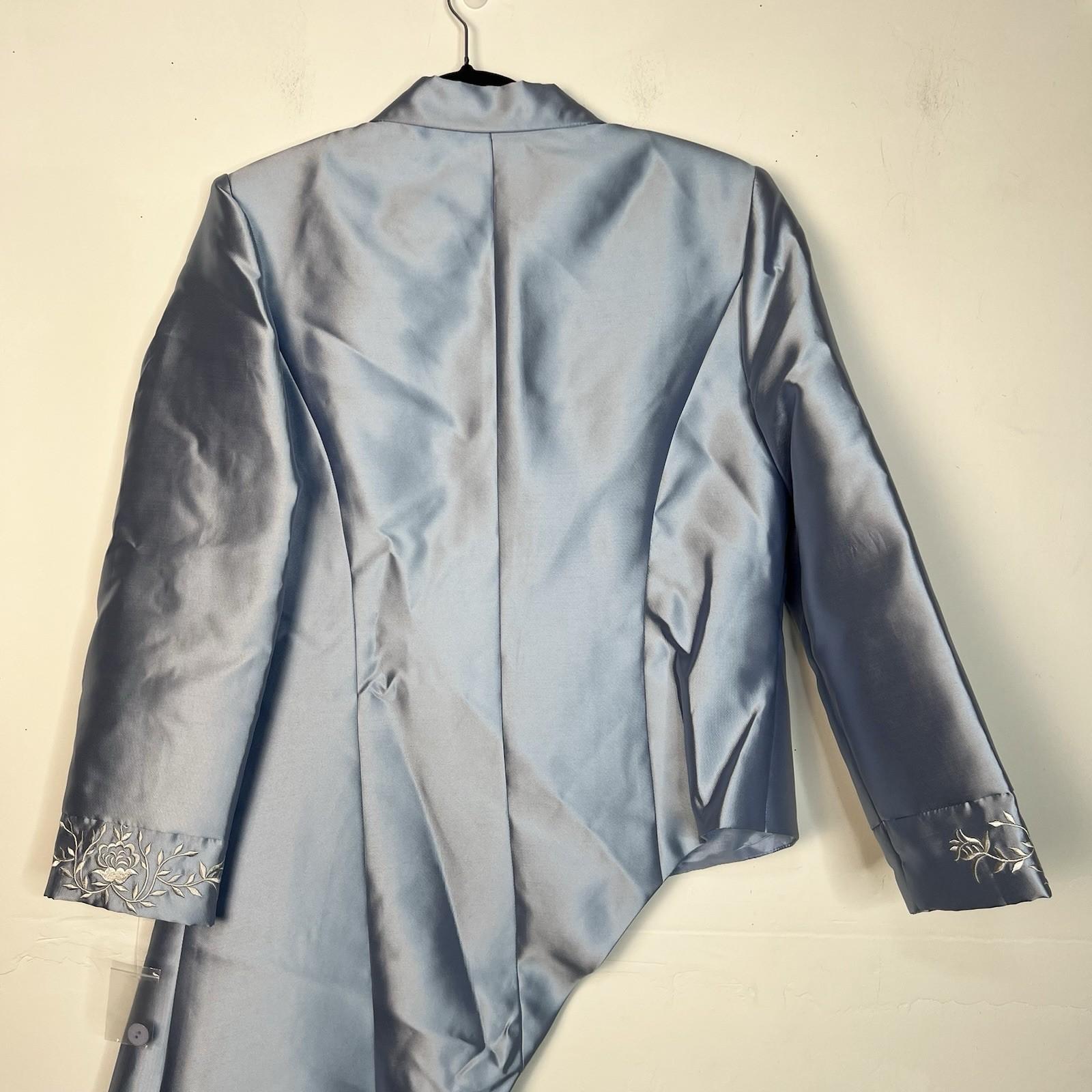 EY Boutique Asymmetrical Embroidered Blazer Suit 12 Light Blue Beaded 1PC New