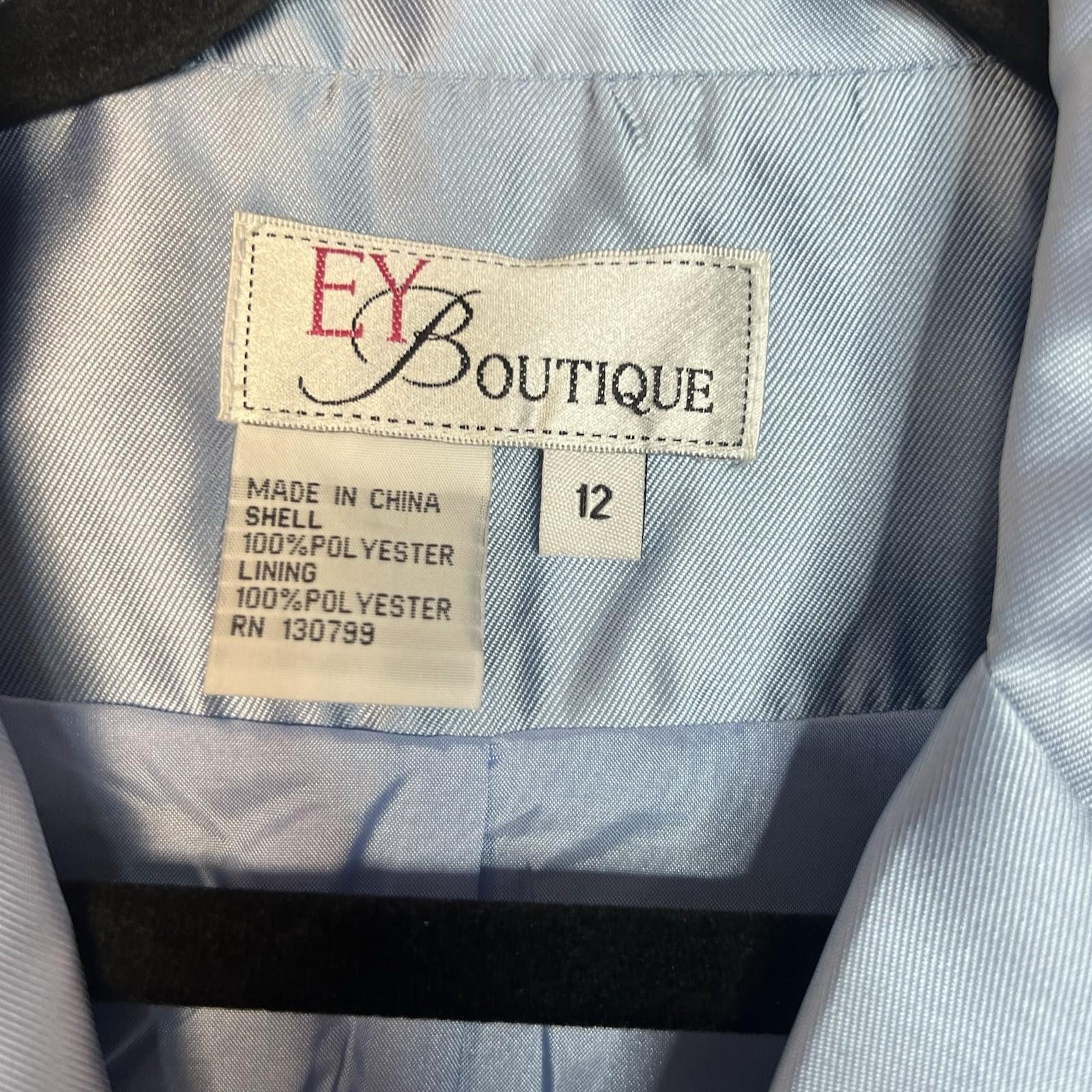 EY Boutique Asymmetrical Embroidered Blazer Suit 12 Light Blue Beaded 1PC New