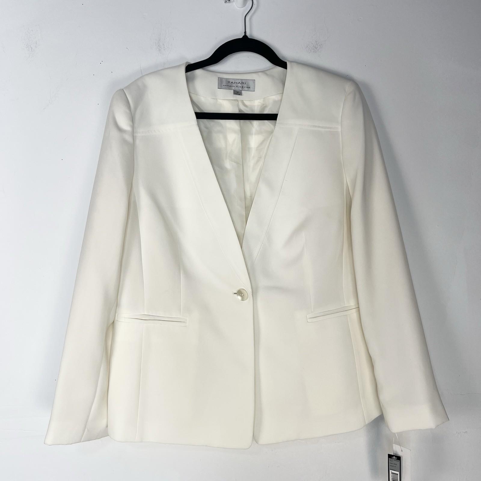Tahari ASL Polyester Pant Suit Size 16 Off White Collarless One Button 2PC New