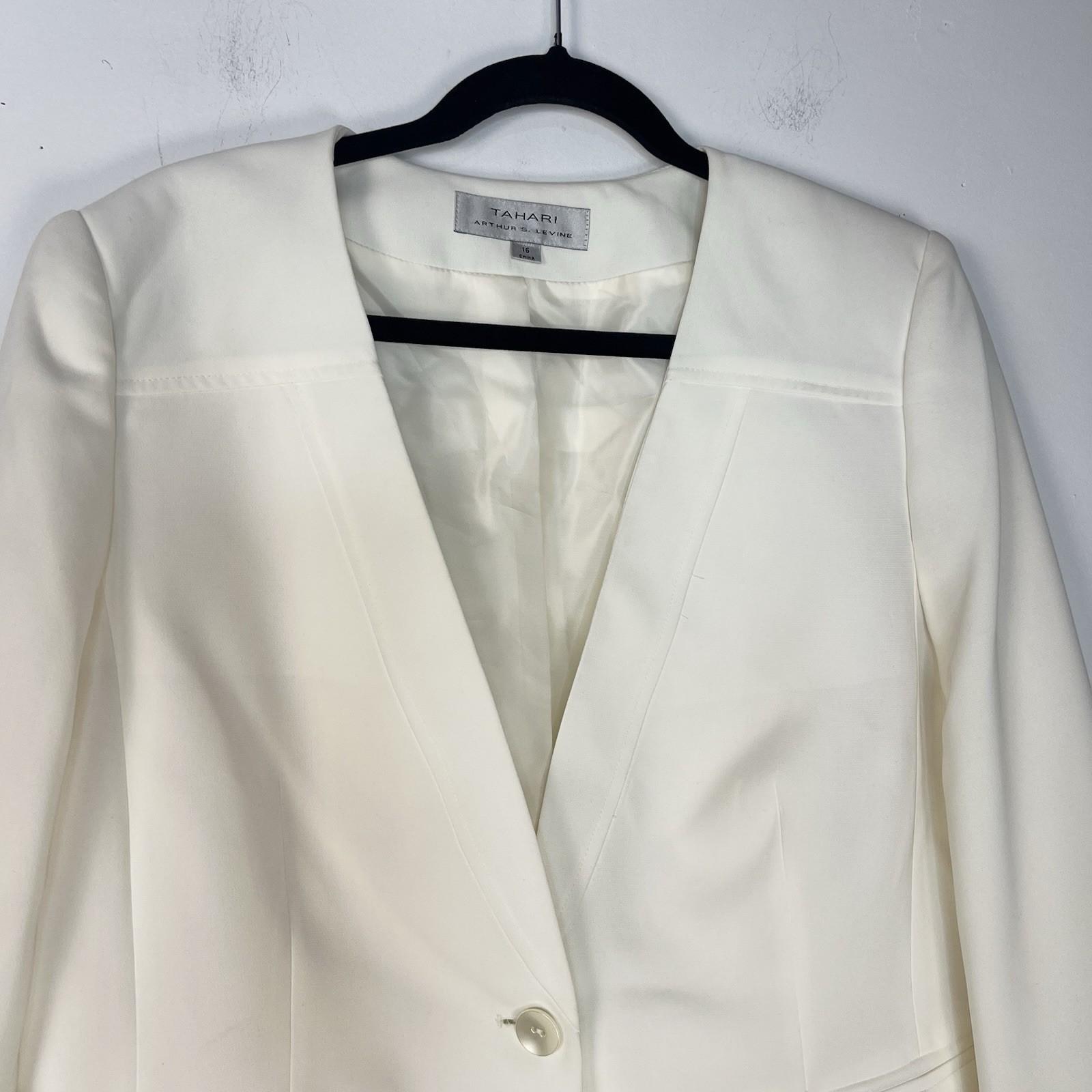 Tahari ASL Polyester Pant Suit Size 16 Off White Collarless One Button 2PC New