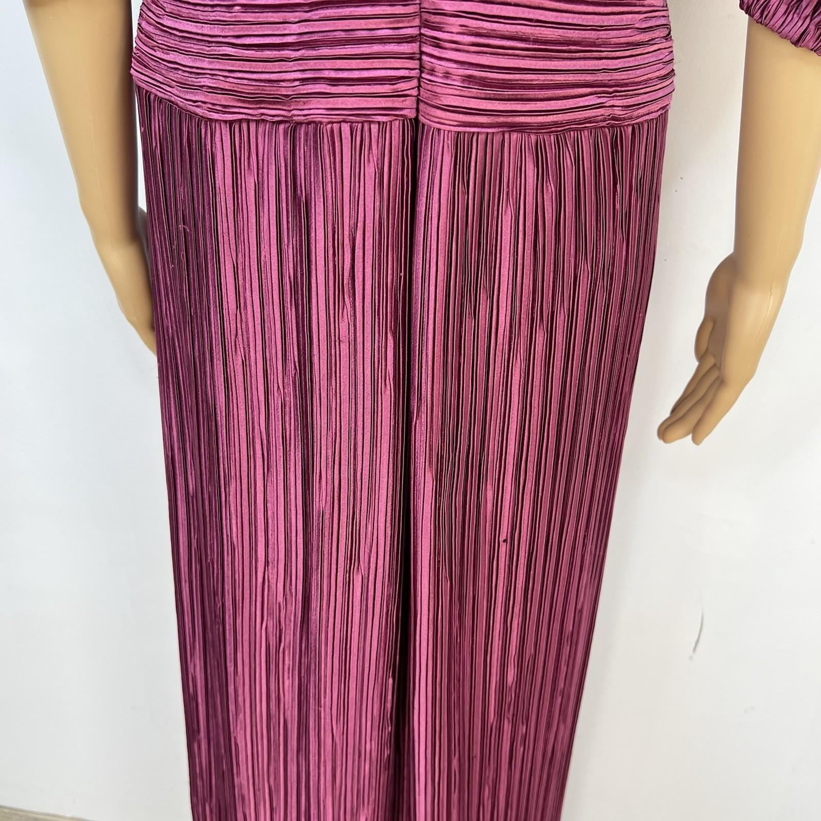 Vintage George F Couture Dress 16 Purple Accordion Pleats Puff Sleeve Gown