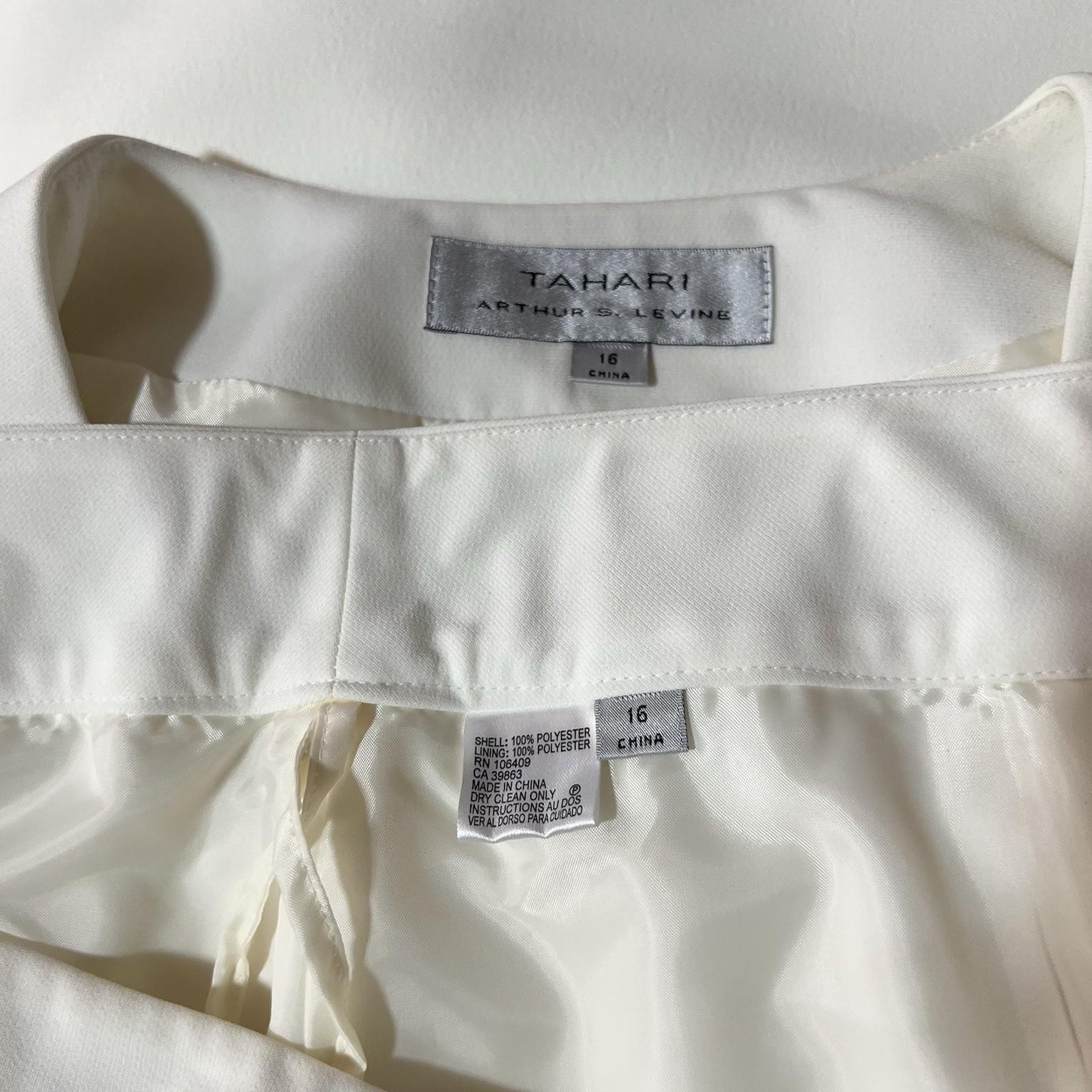 Tahari ASL Polyester Pant Suit Size 16 Off White Collarless One Button 2PC New