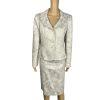 Le Suit Polyester Rayon Skirt Suit 12 Beige Floral Notch Collar Classic 2PC