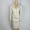 Le Suit Polyester Rayon Skirt Suit 12 Beige Floral Notch Collar Classic 2PC