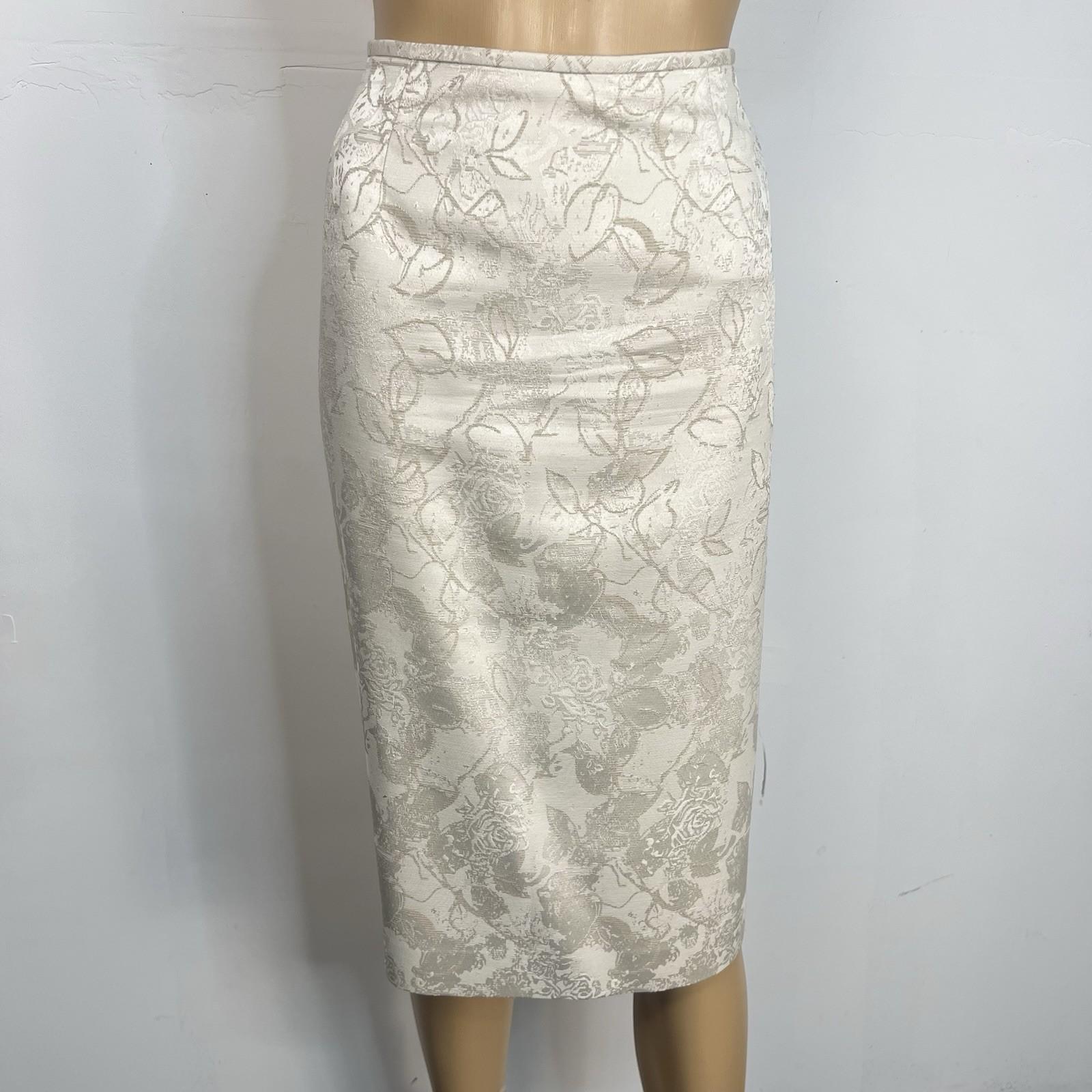 Le Suit Polyester Rayon Skirt Suit 12 Beige Floral Notch Collar Classic 2PC