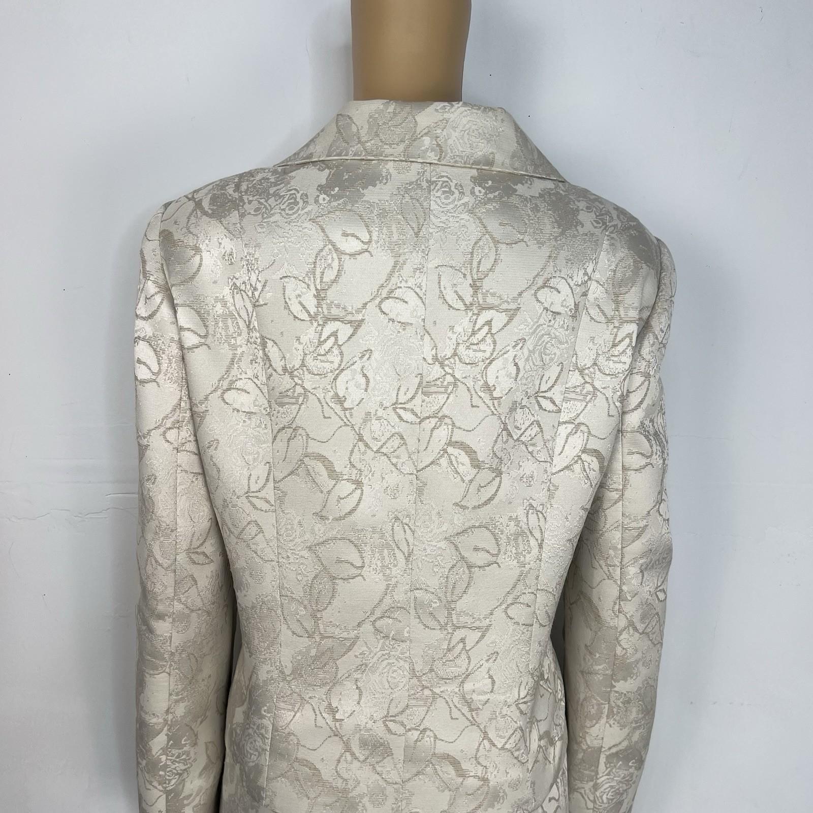 Le Suit Polyester Rayon Skirt Suit 12 Beige Floral Notch Collar Classic 2PC