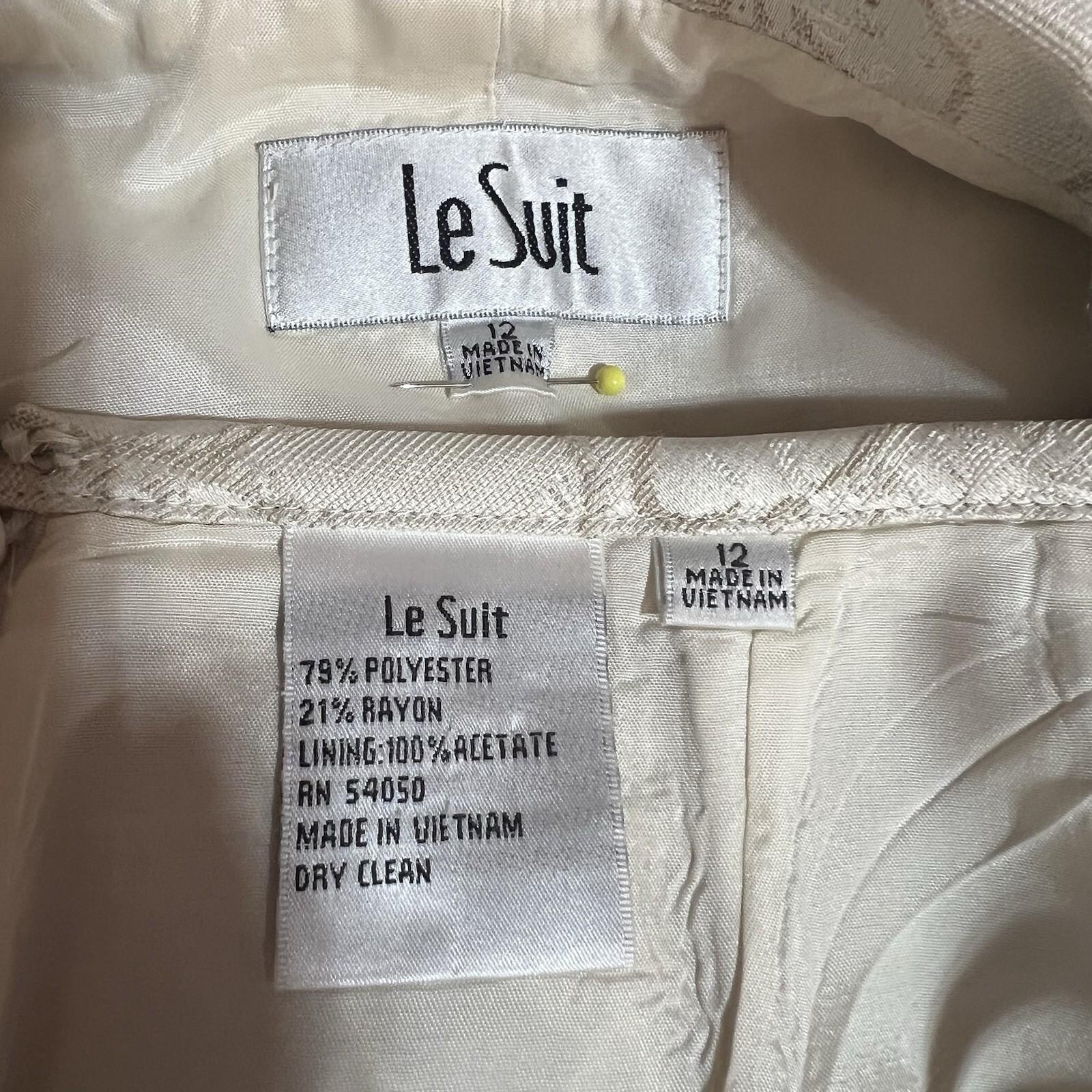 Le Suit Polyester Rayon Skirt Suit 12 Beige Floral Notch Collar Classic 2PC
