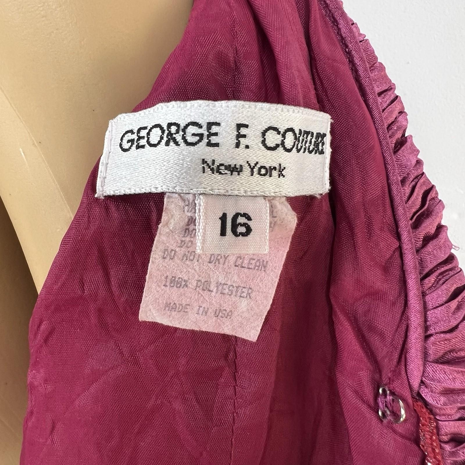 Vintage George F Couture Dress 16 Purple Accordion Pleats Puff Sleeve Gown