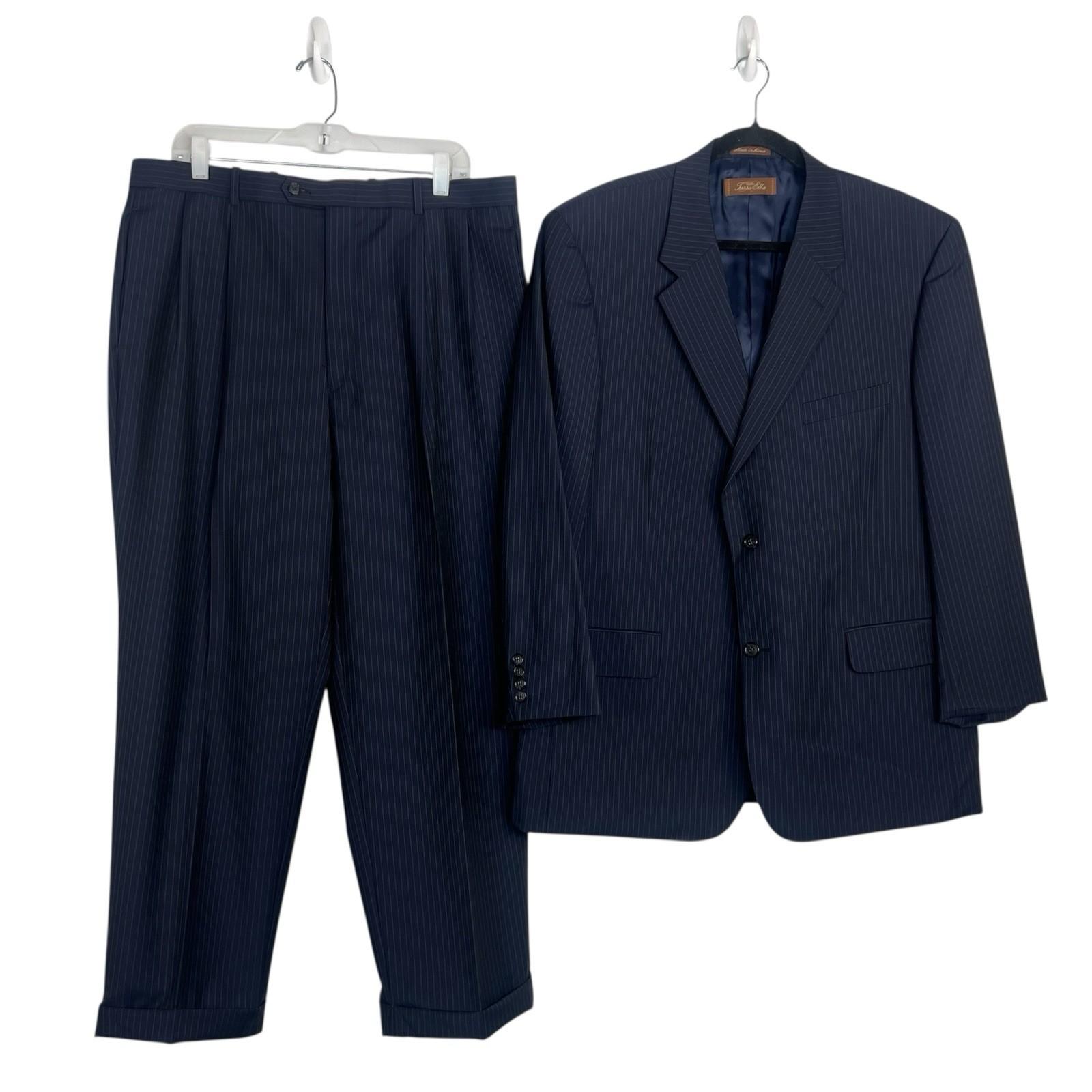 Tasso Elba Vitale Barberis Men New Wool Mohair Black Striped Pant 38L Suit 46R