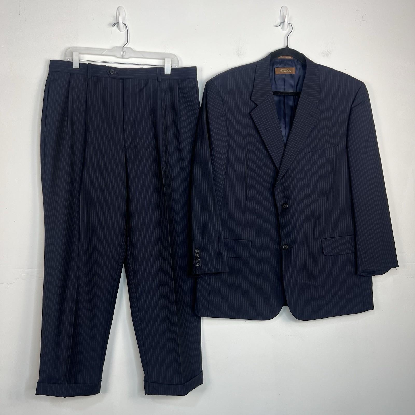 Tasso Elba Vitale Barberis Men New Wool Mohair Black Striped Pant 38L Suit 46R