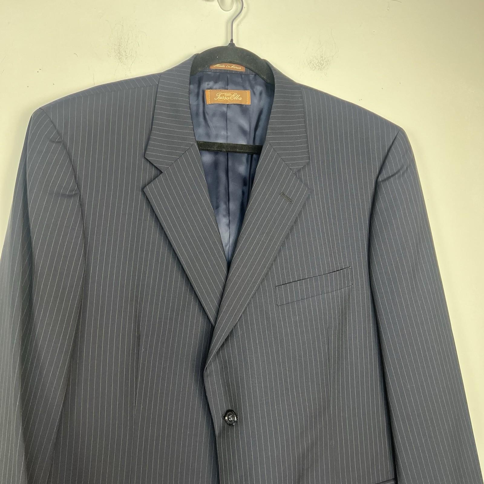Tasso Elba Vitale Barberis Men New Wool Mohair Black Striped Pant 38L Suit 46R