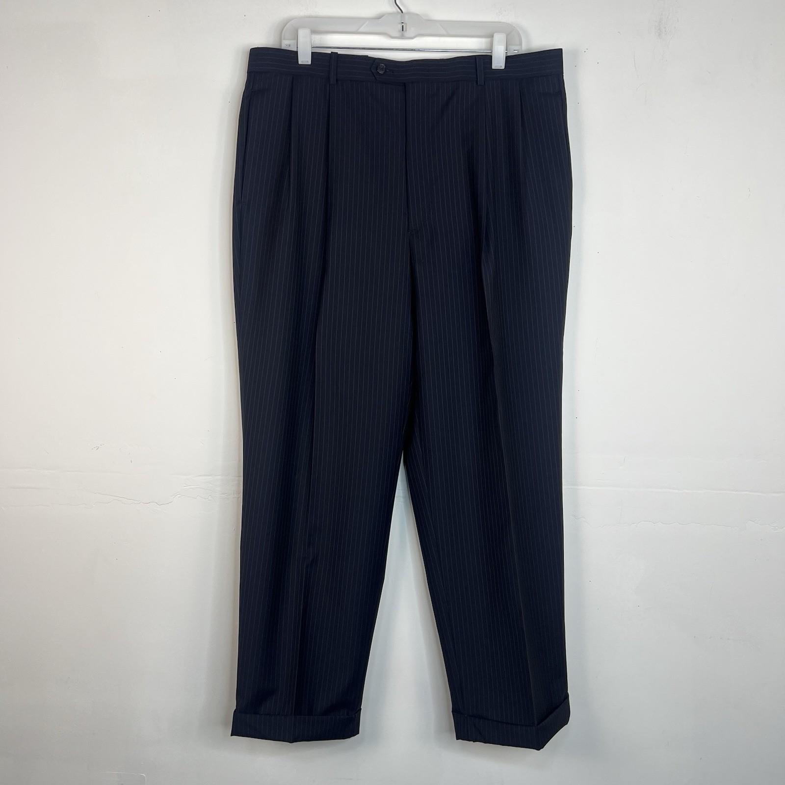 Tasso Elba Vitale Barberis Men New Wool Mohair Black Striped Pant 38L Suit 46R