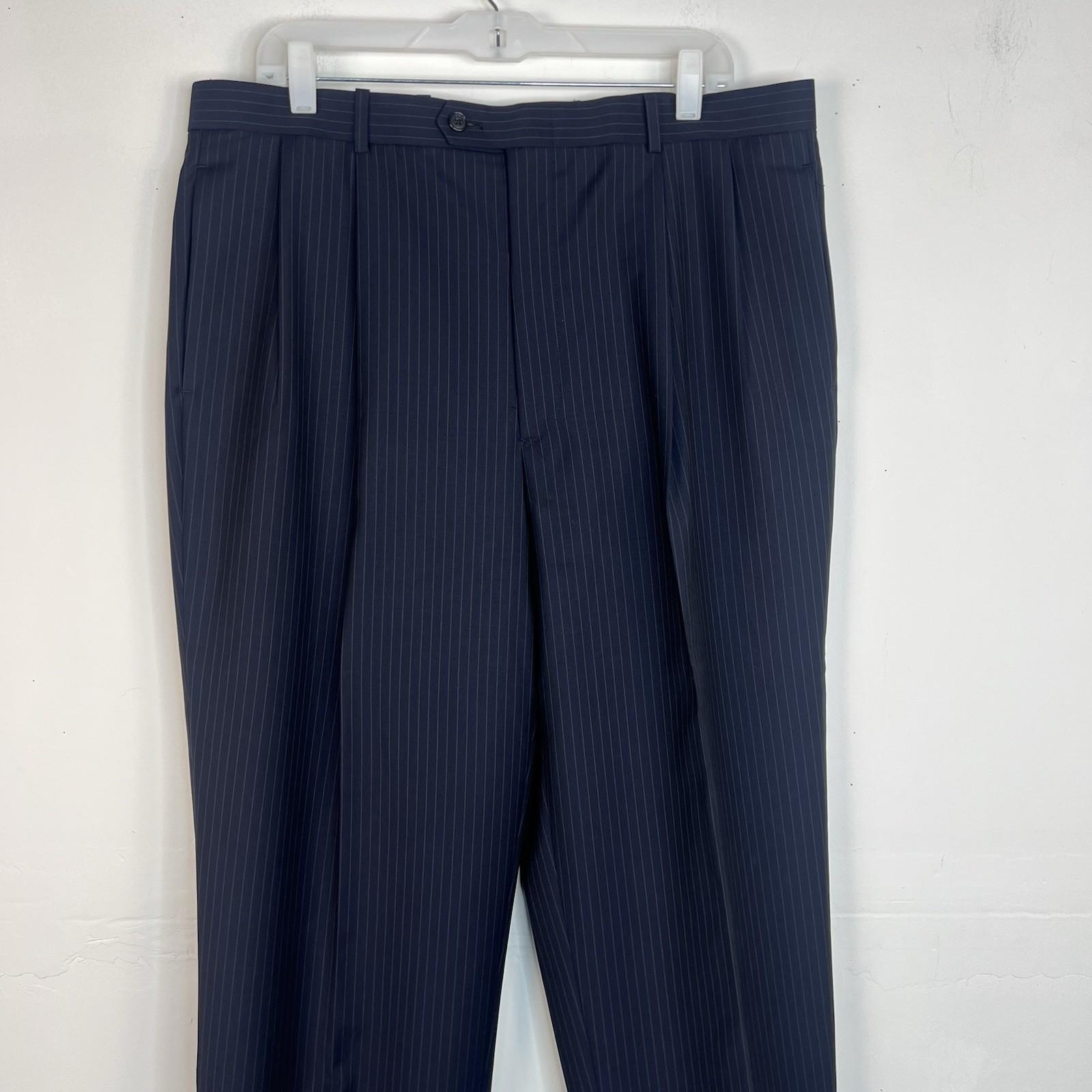 Tasso Elba Vitale Barberis Men New Wool Mohair Black Striped Pant 38L Suit 46R