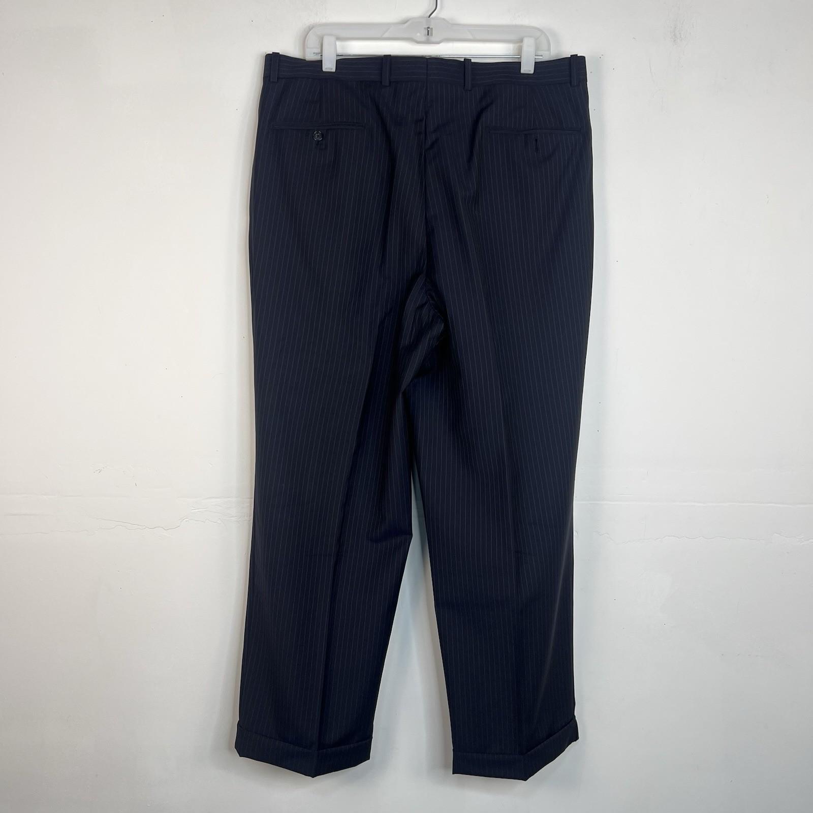 Tasso Elba Vitale Barberis Men New Wool Mohair Black Striped Pant 38L Suit 46R