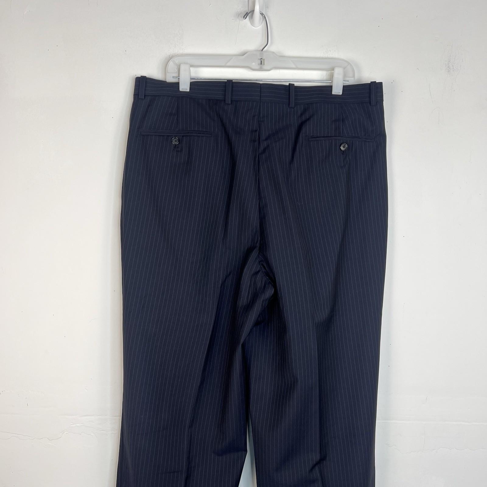 Tasso Elba Vitale Barberis Men New Wool Mohair Black Striped Pant 38L Suit 46R