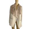 10-6090.jpg Twelfth Love Faux Fur Cardigan Sweater S Faux Suede Beige Open Front Warm Knit
