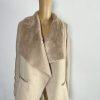 10-6092.jpg Twelfth Love Faux Fur Cardigan Sweater S Faux Suede Beige Open Front Warm Knit