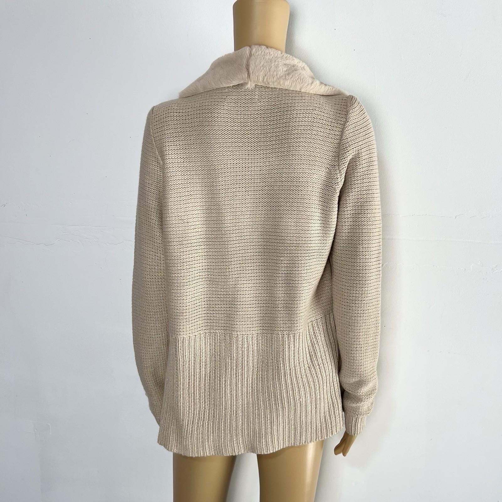 10-6095.jpg Twelfth Love Faux Fur Cardigan Sweater S Faux Suede Beige Open Front Warm Knit