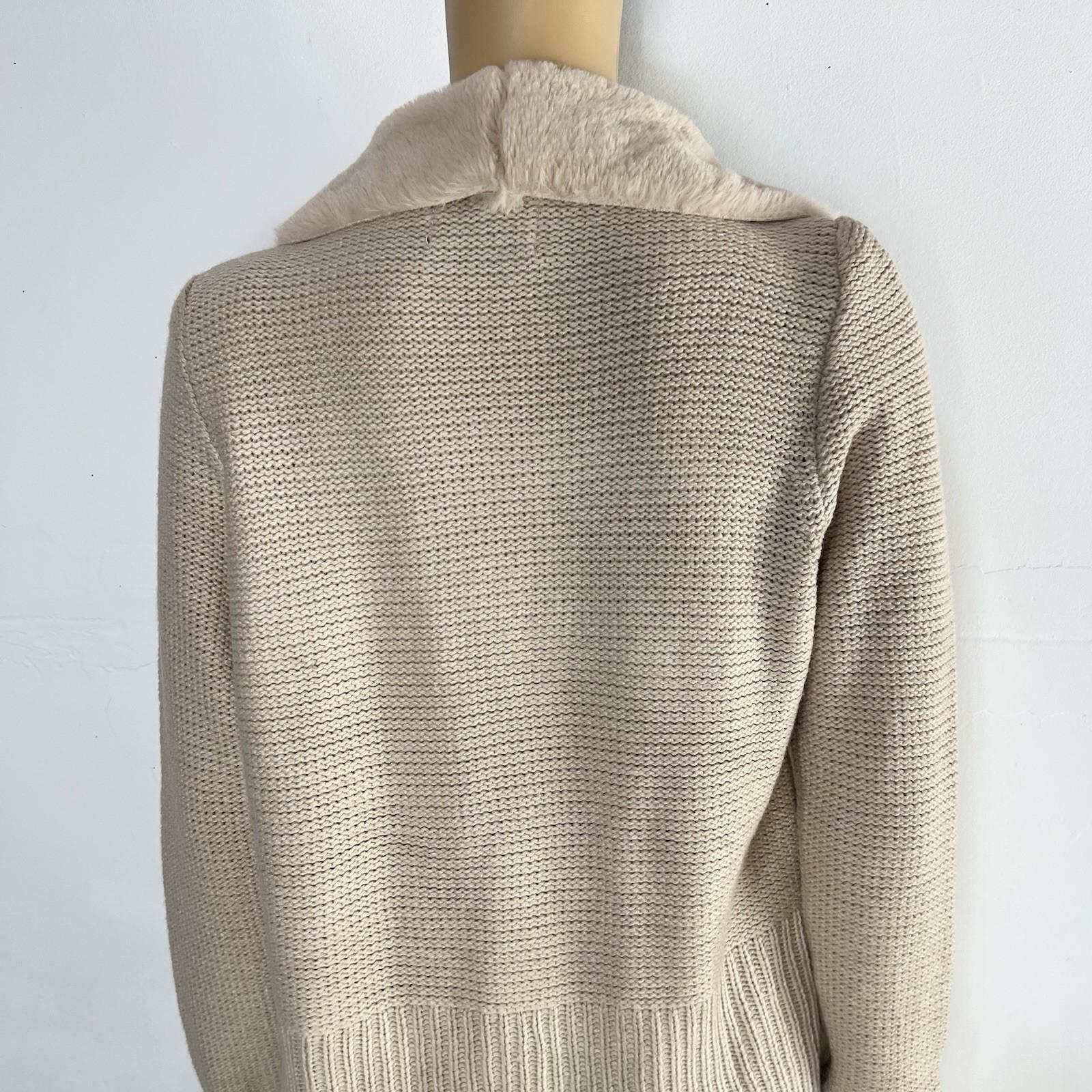 10-6096.jpg Twelfth Love Faux Fur Cardigan Sweater S Faux Suede Beige Open Front Warm Knit