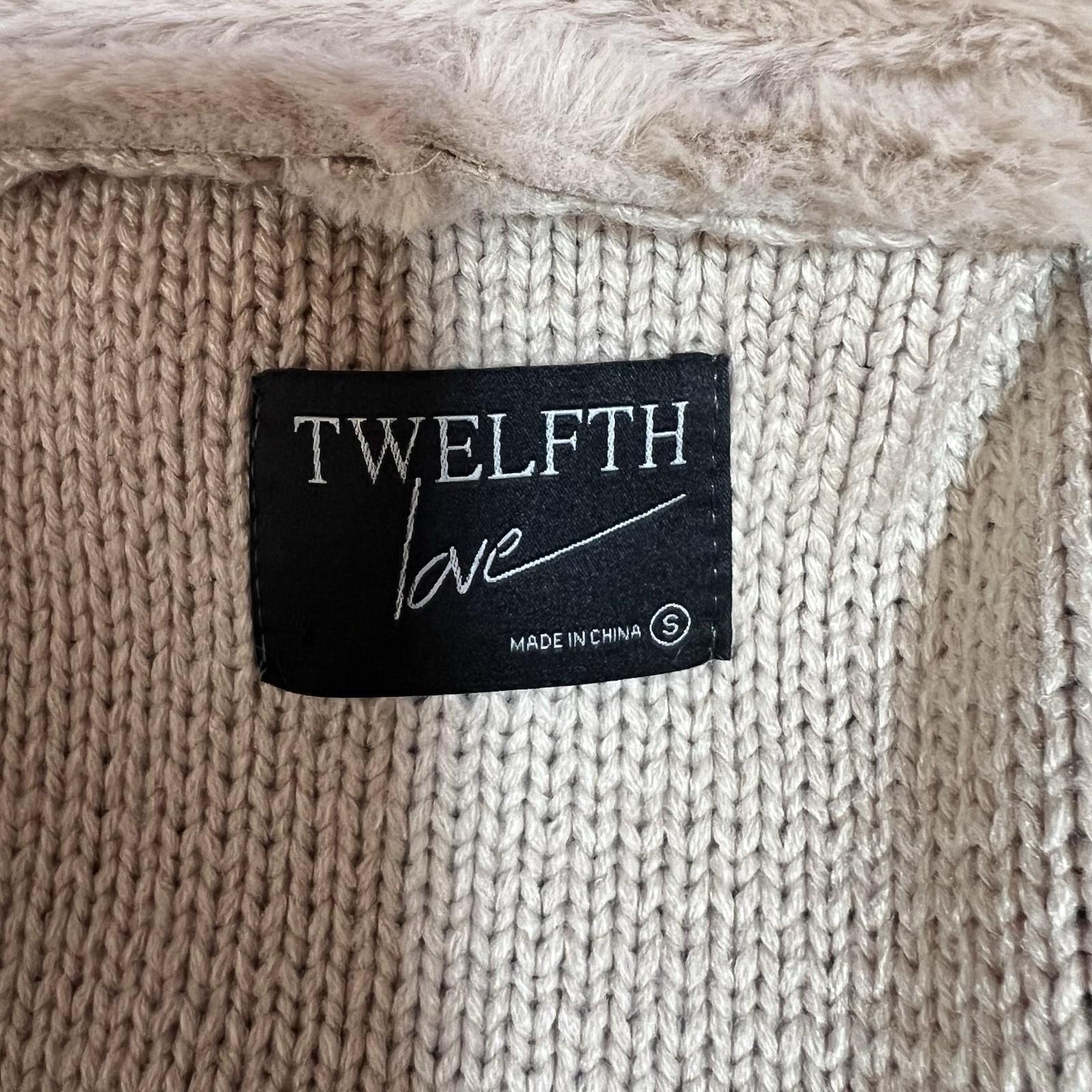 10-6097.jpg Twelfth Love Faux Fur Cardigan Sweater S Faux Suede Beige Open Front Warm Knit