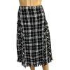 WD.NY Plaid Tweed Skirt Size L Back White High Waist Flare Fringe Preppy Career