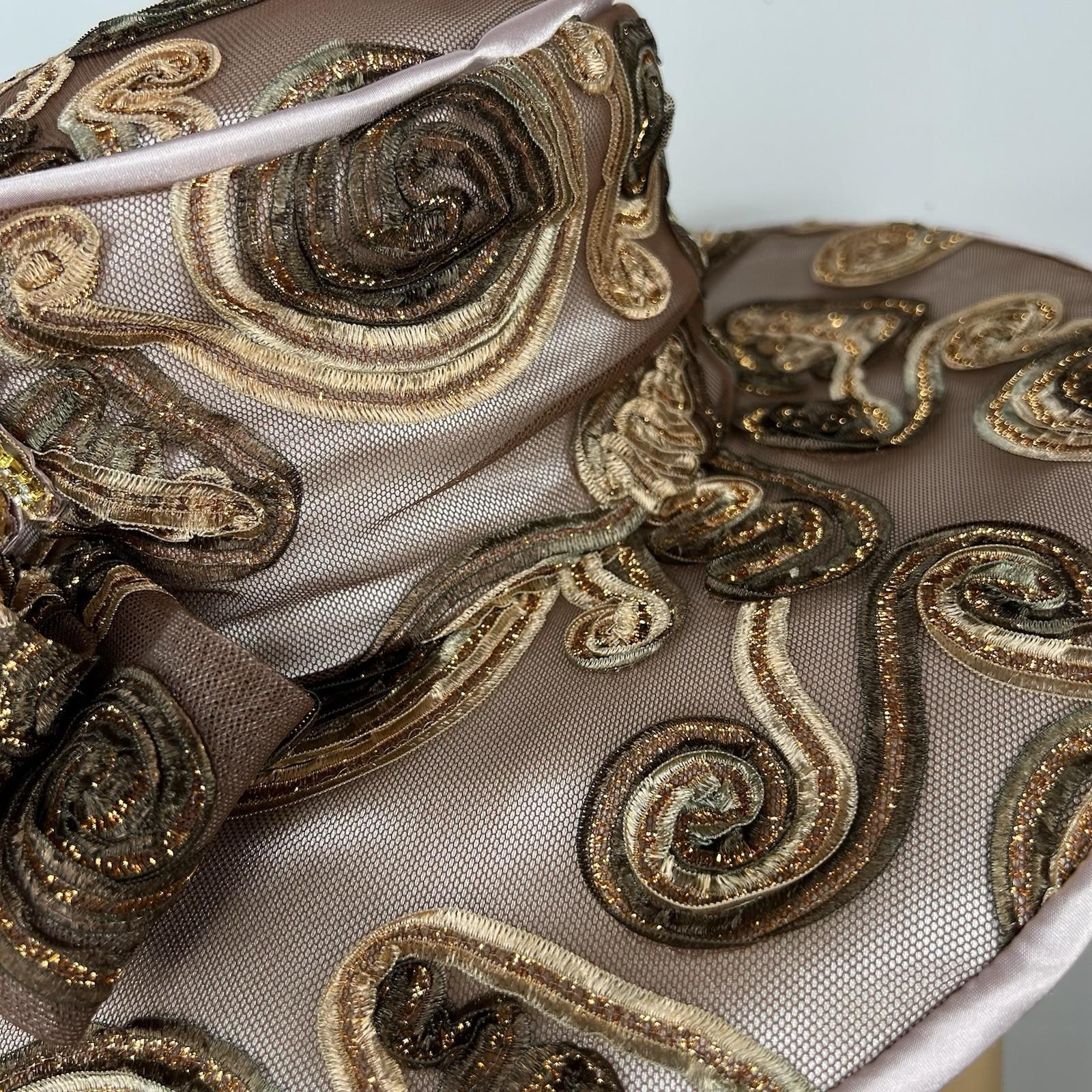 Vintage Mr. Hi's Classic Wide Brim Brown Church Tea Dress Hat Sequins Bow Beaded