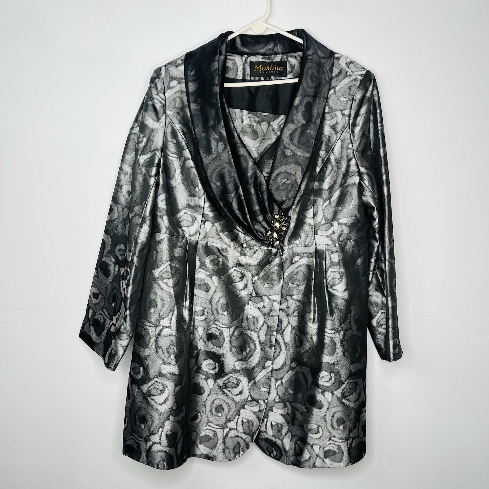 MOSHITA COUTURE Polyester Metallic Size 22 Wrap Silver Black Shawl Collar