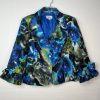 Nicolette Polyester Skirt Suit 12 Blue Floral Ruffle Bell Sleeve Lined Cocktail